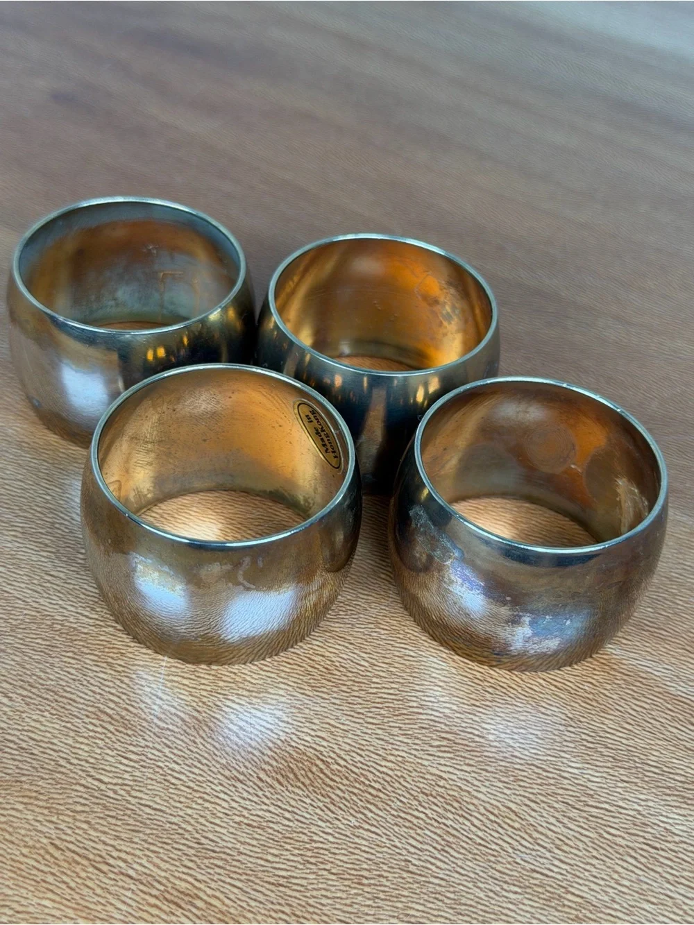Vintage MCM Round Brass Napkin Rings Unadorned Set of 4